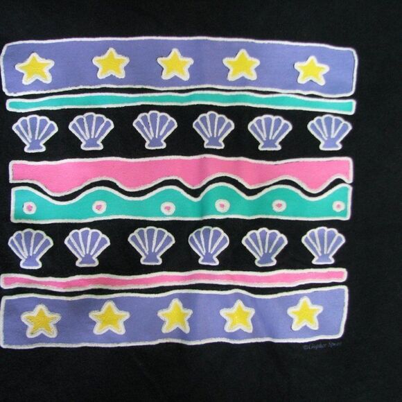 Vintage 80s Abstract Shells & Stars Neon T-Shirt - Picture 2 of 6